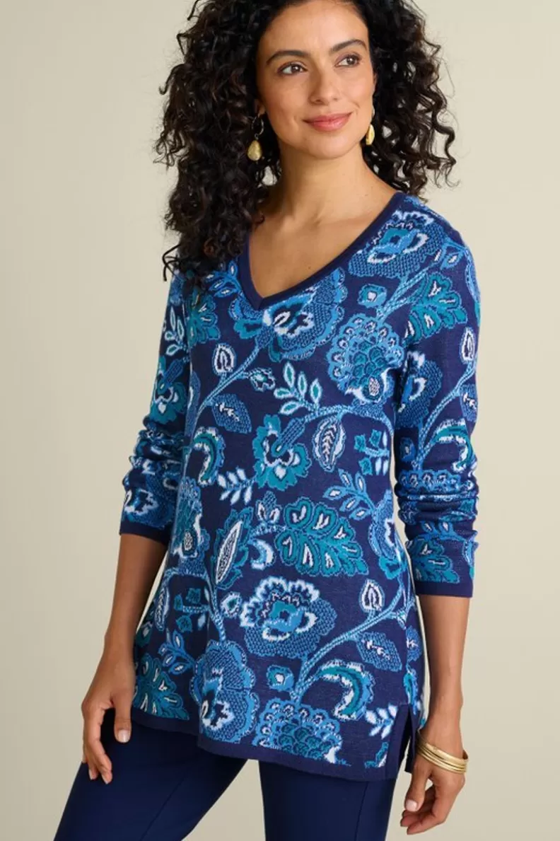 Soft Surroundings Leonor Jacquard Tunic Sweater FallGardenBlue Discount