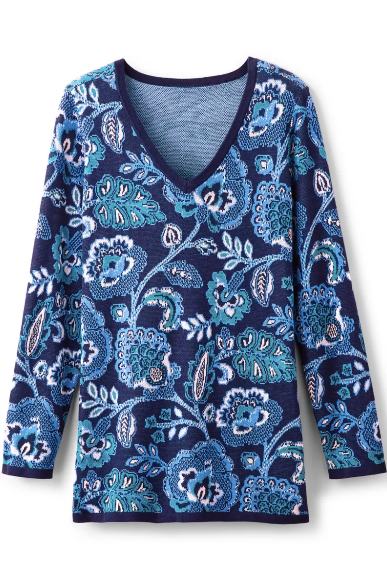 Soft Surroundings Leonor Jacquard Tunic Sweater FallGardenBlue Discount