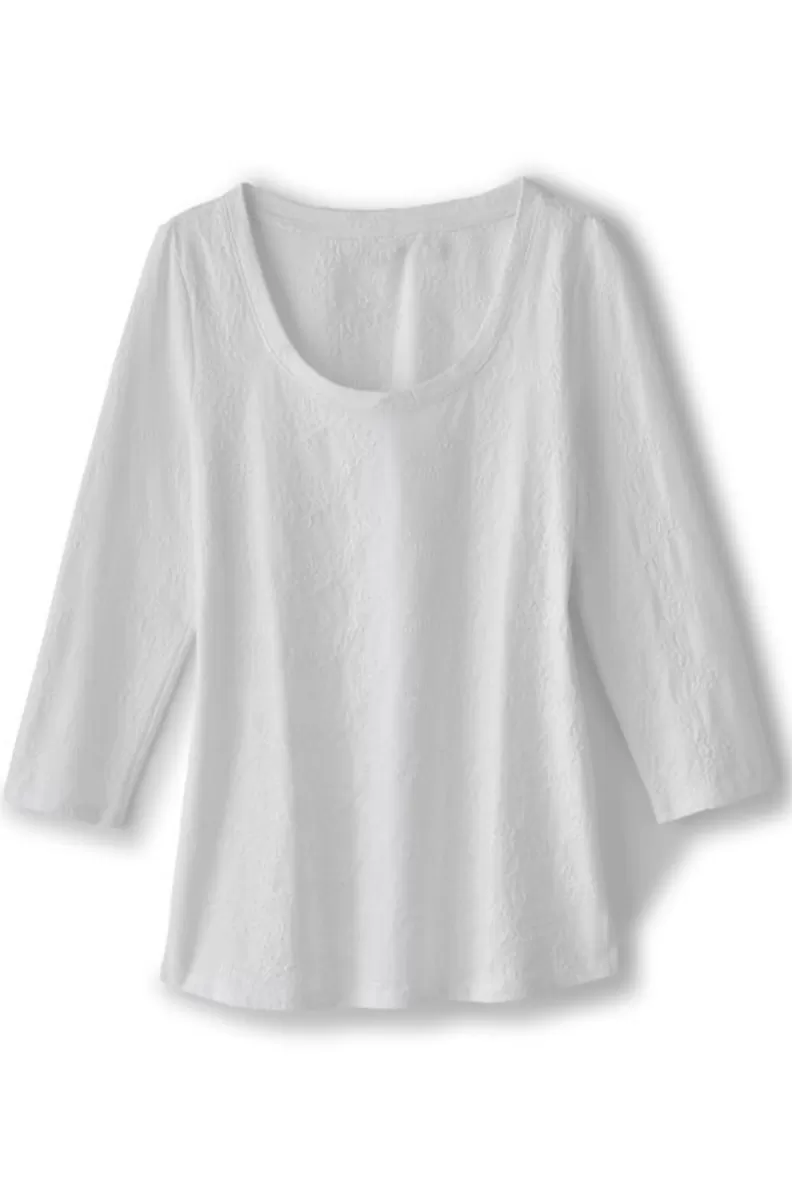 Soft Surroundings Linnea Embroidered 3/4 Sleeve Tee Navy Fashion