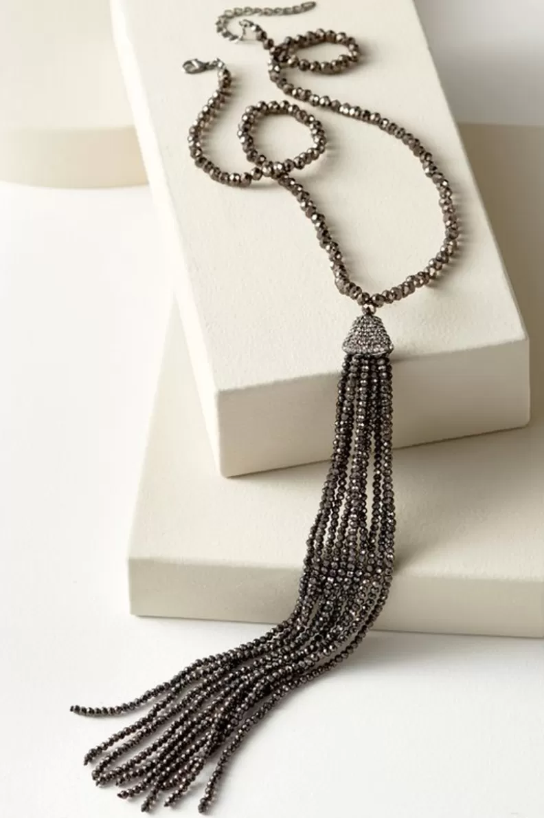 Soft Surroundings Luciana Tassel Necklace Hematite Hot