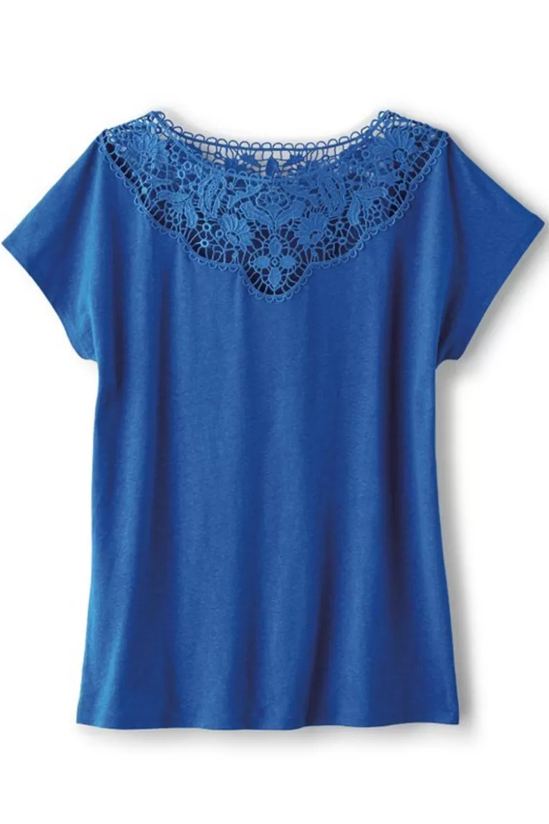 Soft Surroundings Luella Linen Blend Lace Tee Sapphire Discount