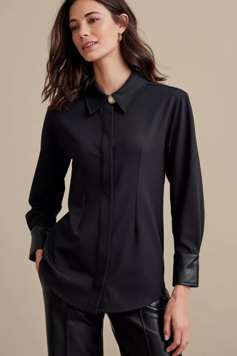 Soft Surroundings Mattea Faux Leather Cuff Tunic Black Hot