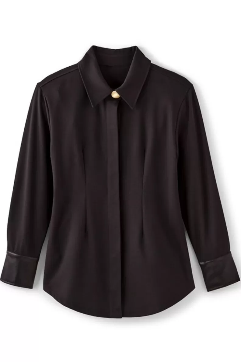 Soft Surroundings Mattea Faux Leather Cuff Tunic Black Hot