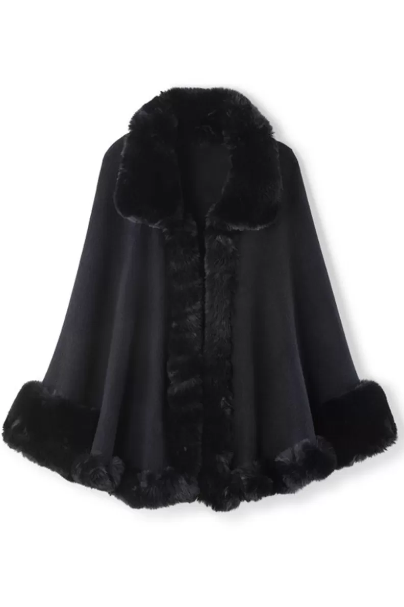 Soft Surroundings Mila Faux Fur Trim Cape Black Store