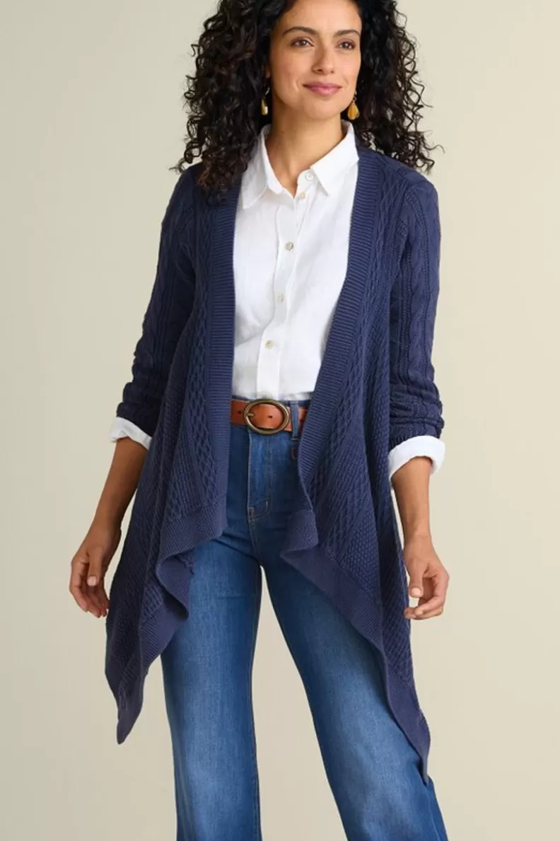 Soft Surroundings Minah Cable Knit Cardigan DenimBlue Hot
