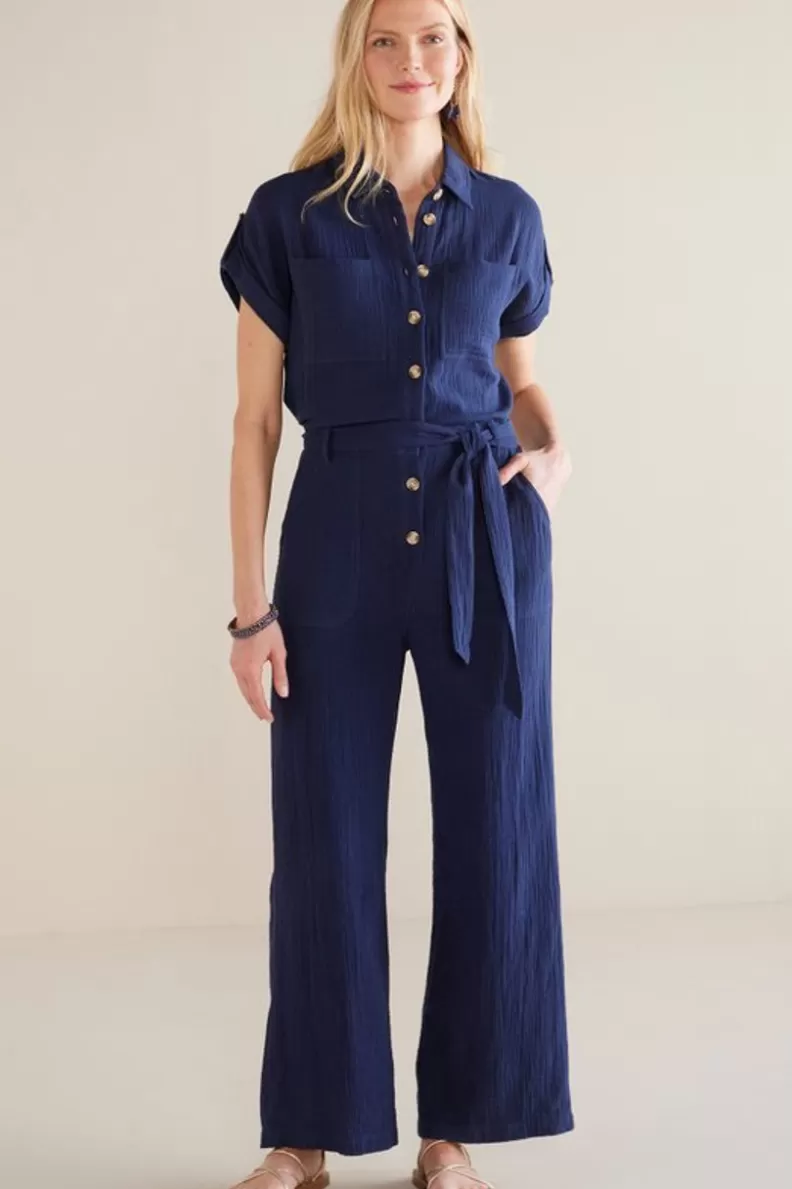 Soft Surroundings Natasha Gauze Jumpsuit Navy Cheap