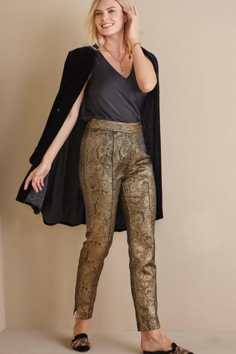 Soft Surroundings Nevina Jacquard Trouser GoldFloral Fashion