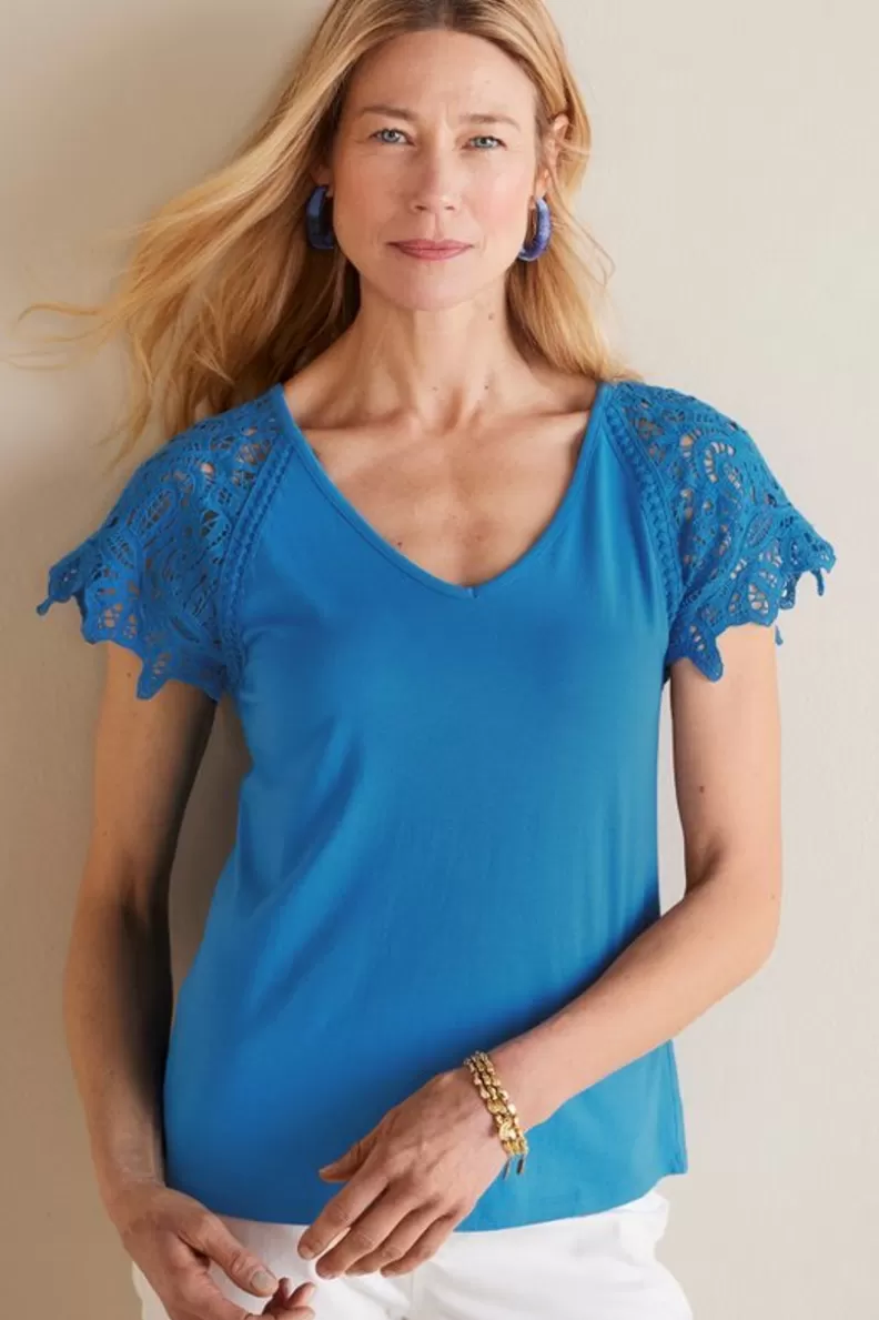 Soft Surroundings Nikita Lace Sleeve Tee FrenchBlue Online