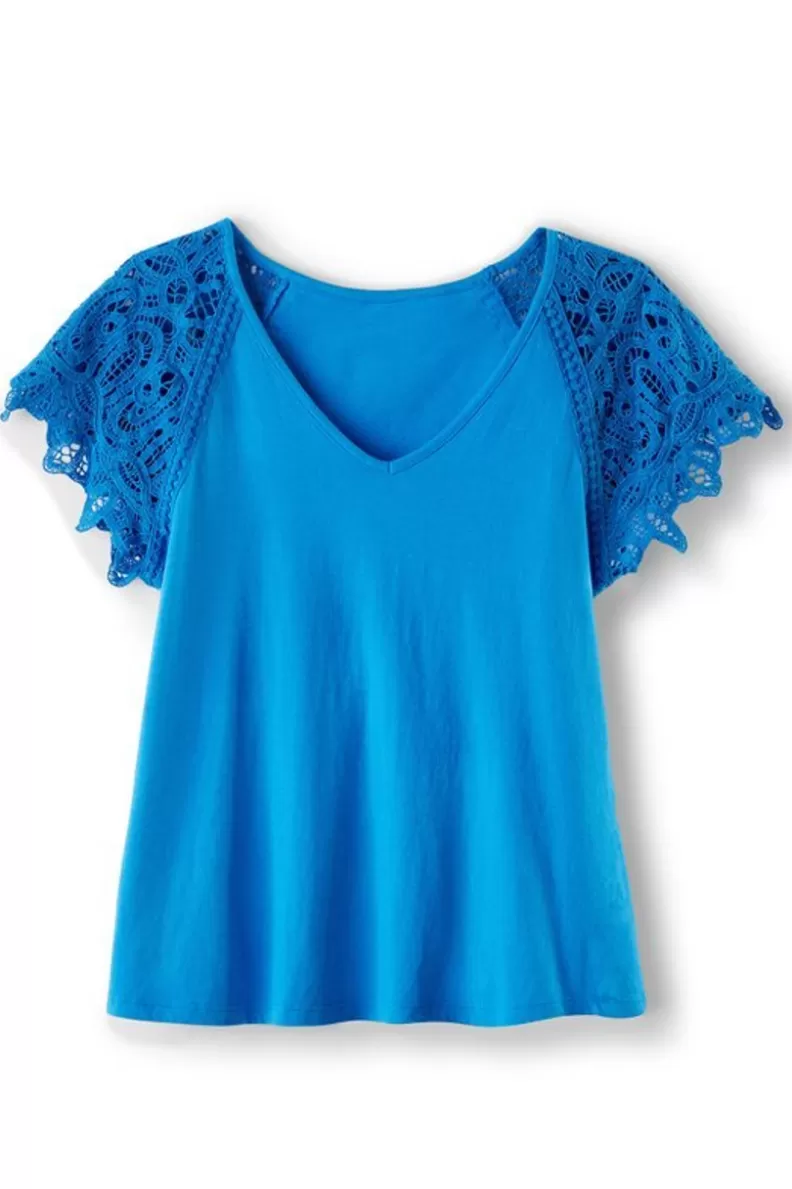 Soft Surroundings Nikita Lace Sleeve Tee FrenchBlue Online