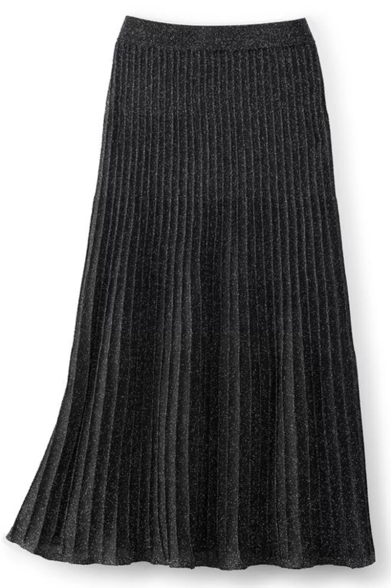 Soft Surroundings Nisha Knit Pleated Skirt Black/Silver Hot