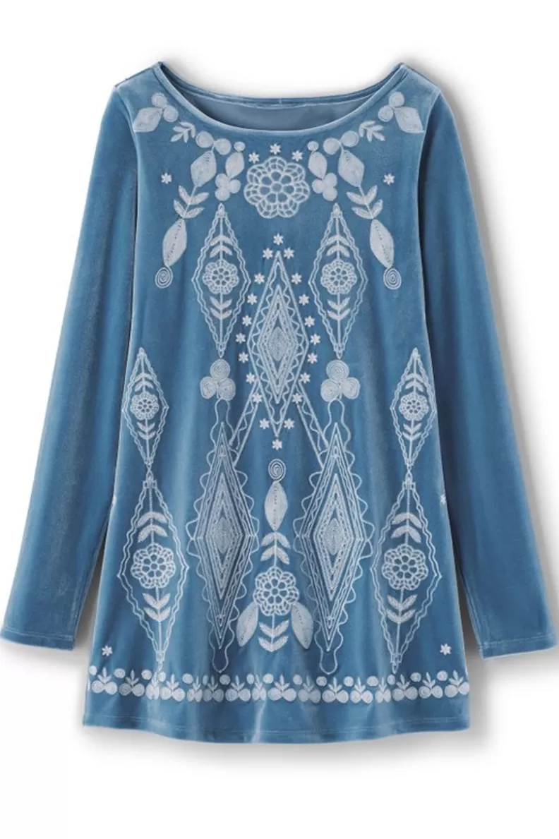 Soft Surroundings Nori Embroidered Velvet Tunic MoonlightBlue Best Sale