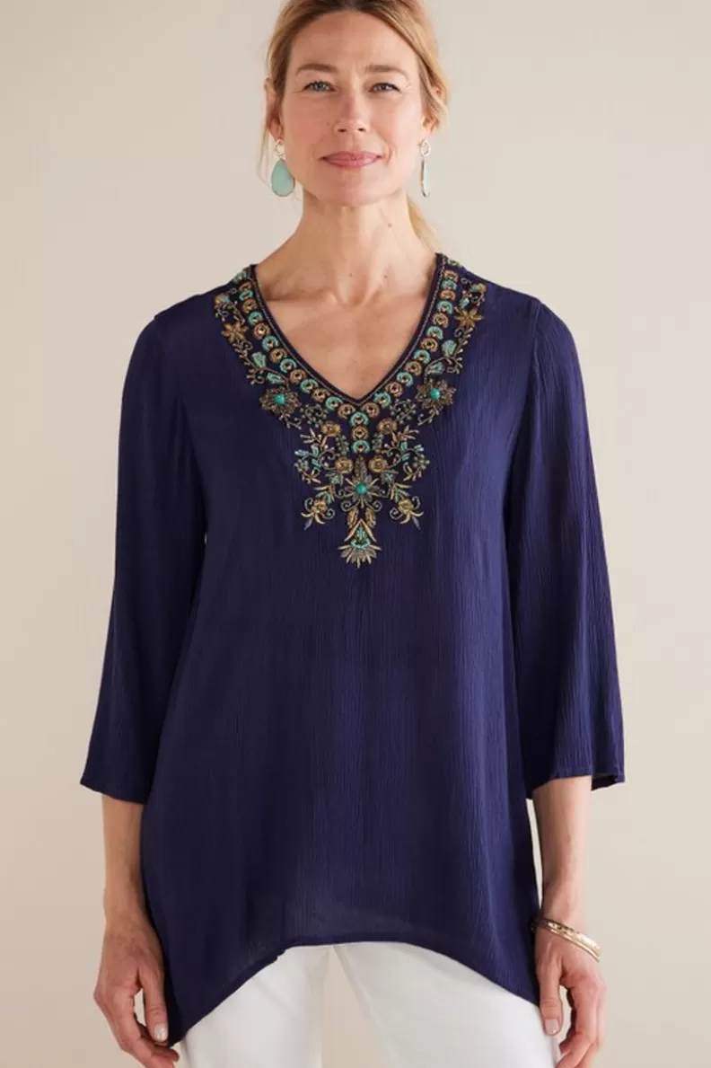 Soft Surroundings Paulina Gauze Pullover Navy Sale