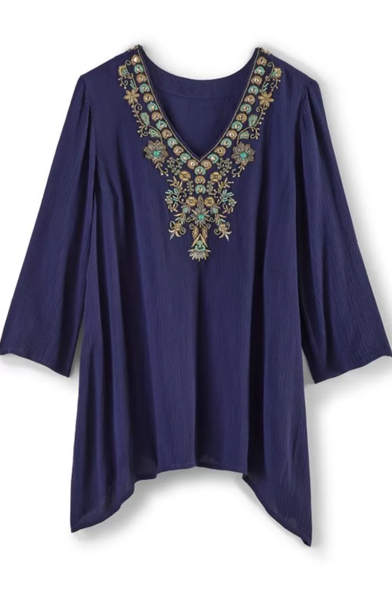 Soft Surroundings Paulina Gauze Pullover Navy Sale