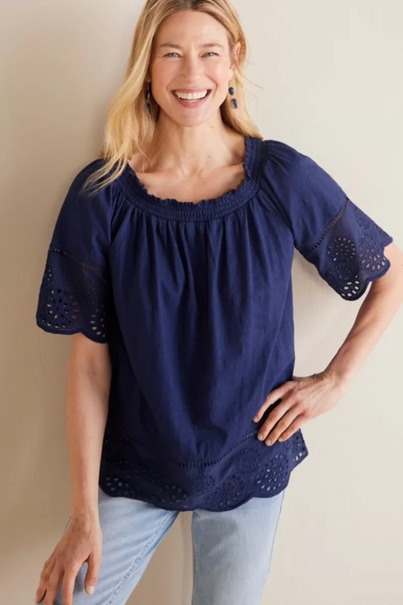 Soft Surroundings Rahma Eyelet Trimmed Tee Navy Cheap
