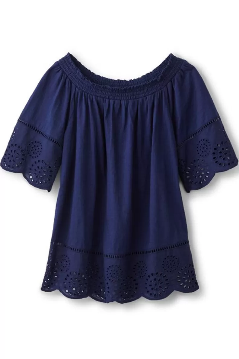 Soft Surroundings Rahma Eyelet Trimmed Tee Navy Cheap
