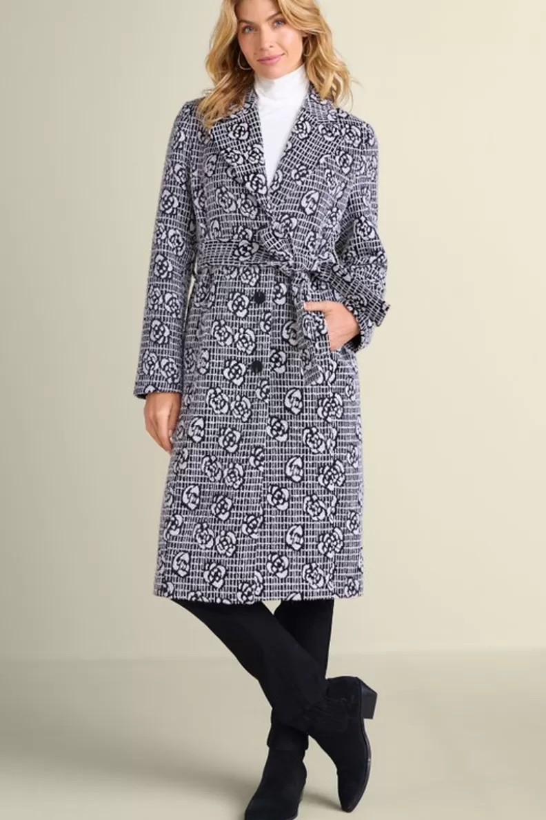 Soft Surroundings Rami Jacquard Coat Black/White Hot