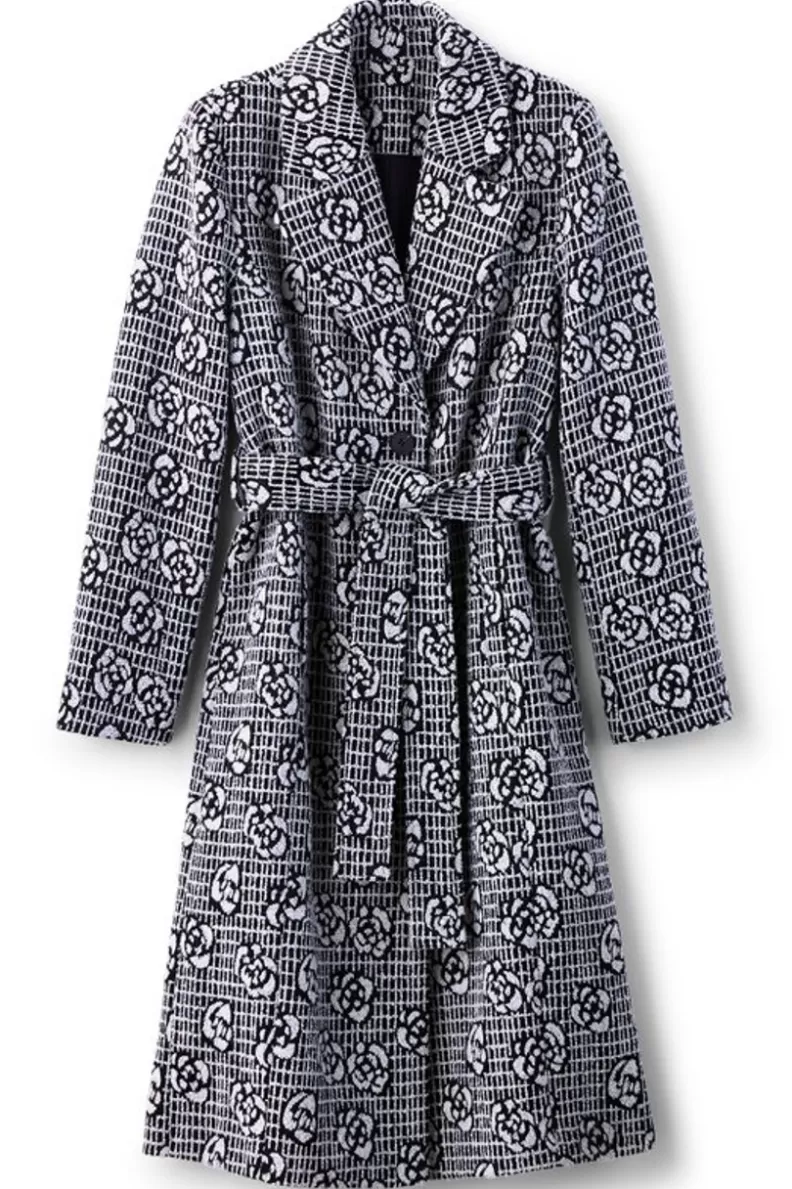 Soft Surroundings Rami Jacquard Coat Black/White Hot