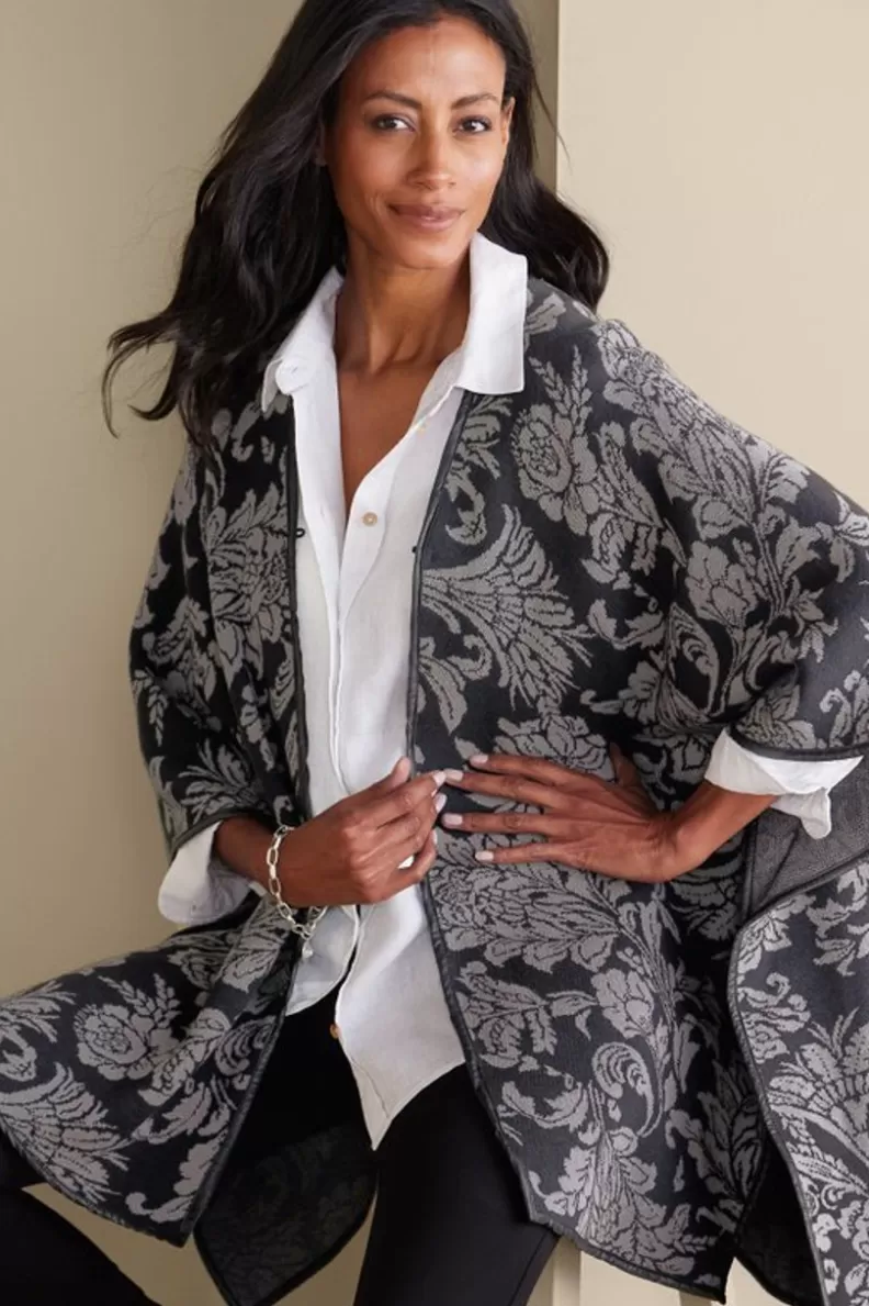 Soft Surroundings Rian Jacquard Ruana NeutralFloral Best