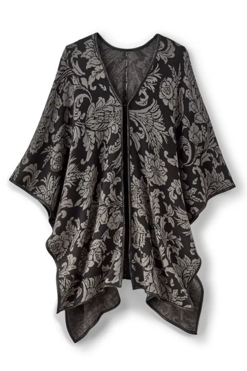 Soft Surroundings Rian Jacquard Ruana NeutralFloral Best