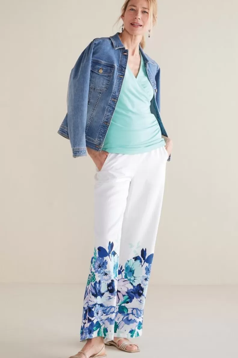 Soft Surroundings Ronna Linen Blend Wide Leg Pants WatercolorFloral Hot