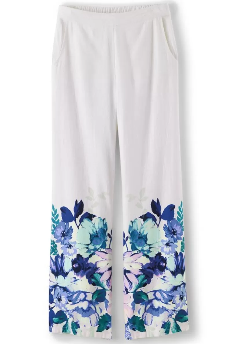 Soft Surroundings Ronna Linen Blend Wide Leg Pants WatercolorFloral Hot