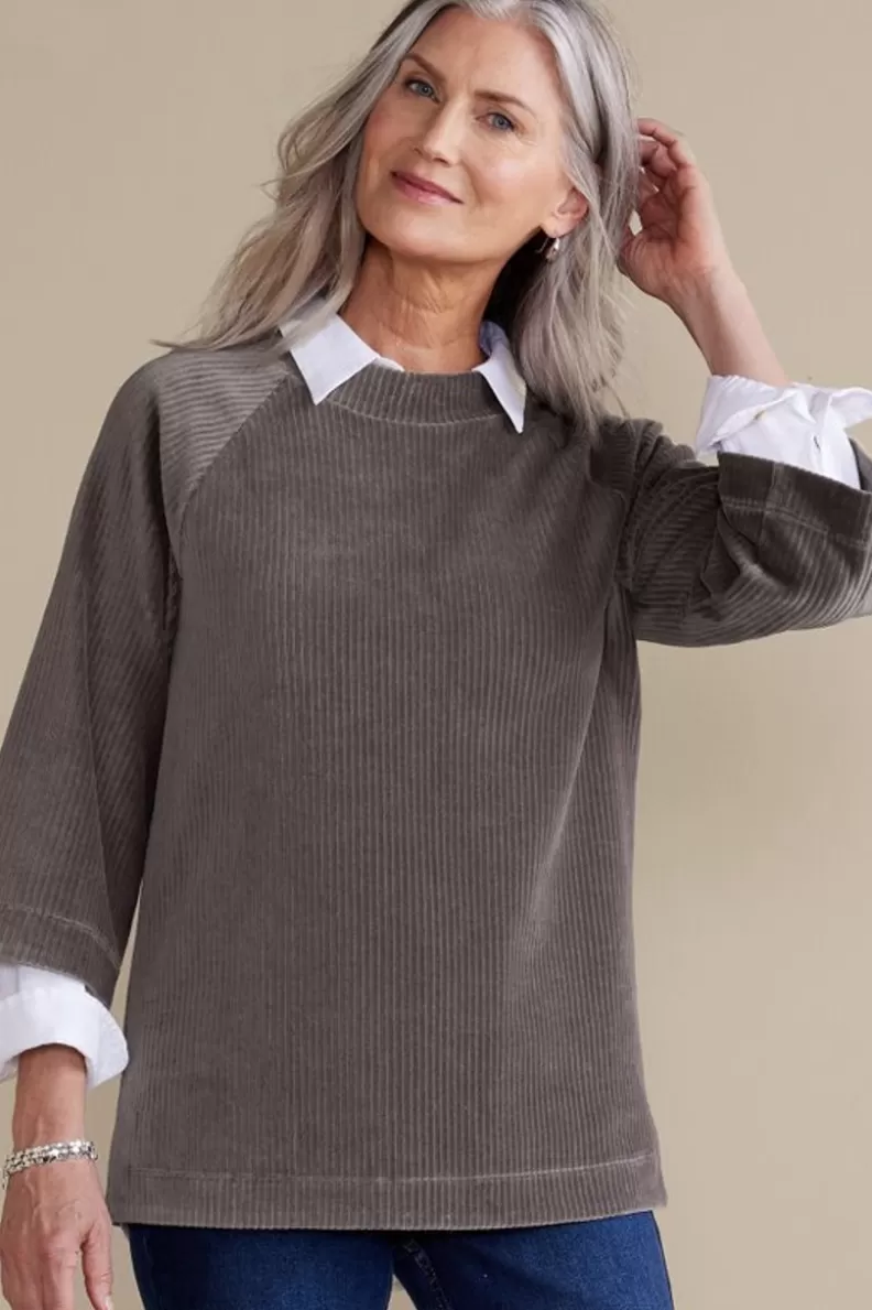 Soft Surroundings Samina Corduroy Pullover ShorelineGrey Best Sale