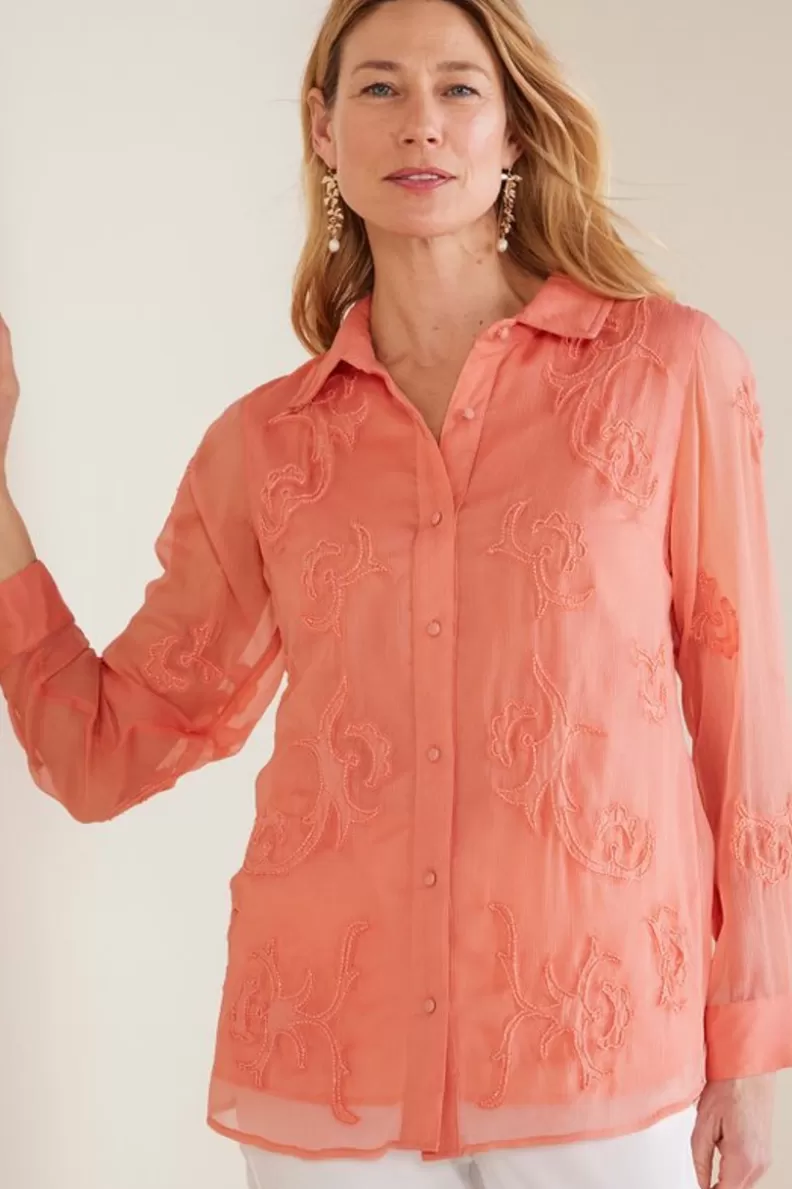 Soft Surroundings Savannah Embellished Tunic BurntCoral Sale