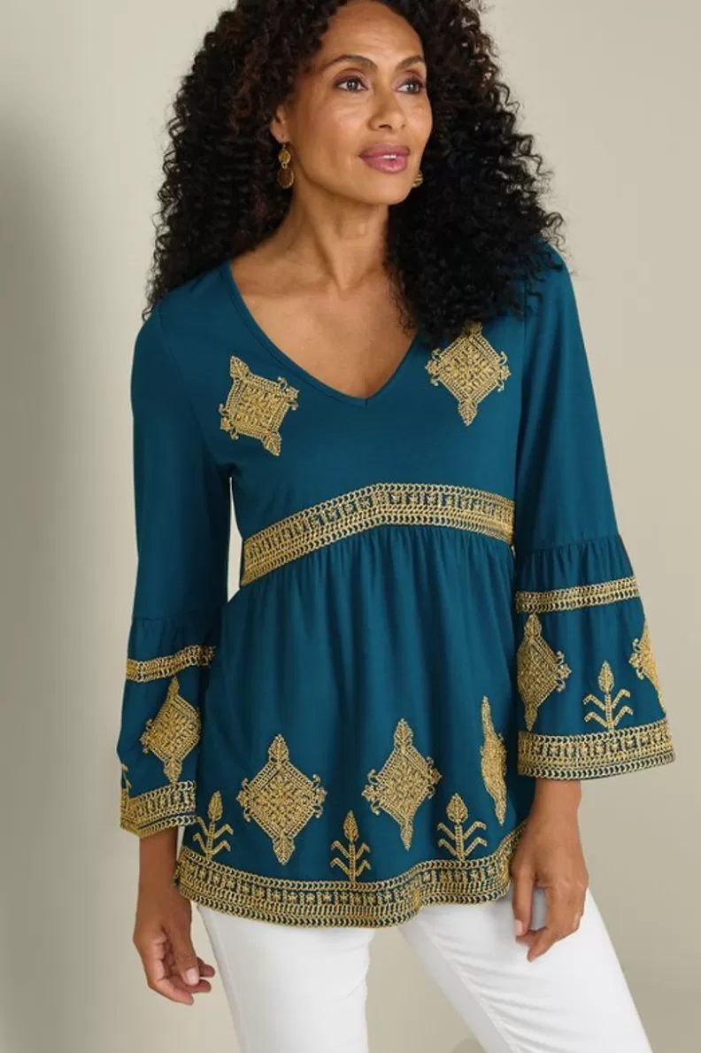 Soft Surroundings Setara 3/4 Sleeve Top MoroccanBlue Fashion