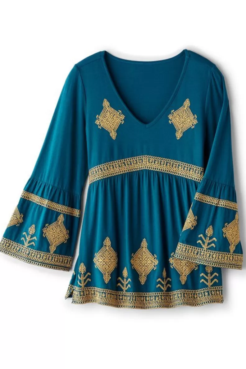 Soft Surroundings Setara 3/4 Sleeve Top MoroccanBlue Fashion