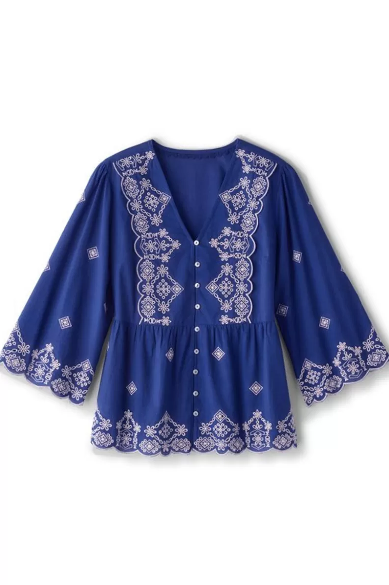 Soft Surroundings Shona Embroidered Top SodaliteBlue Clearance