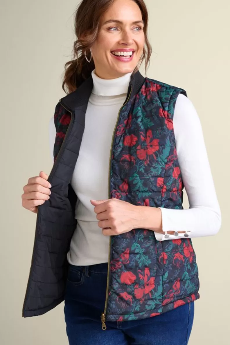 Soft Surroundings Sienna Reversible Puffer Vest WildflowerAntiqueBlack Shop