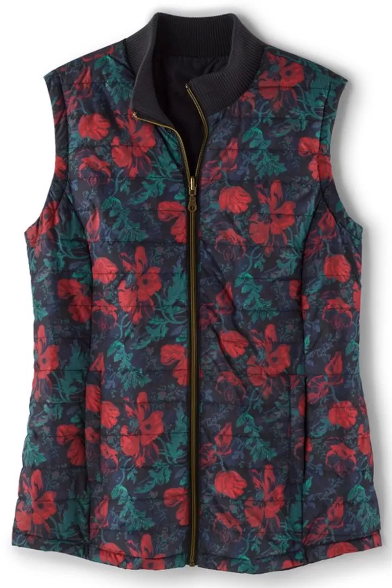 Soft Surroundings Sienna Reversible Puffer Vest WildflowerAntiqueBlack Shop