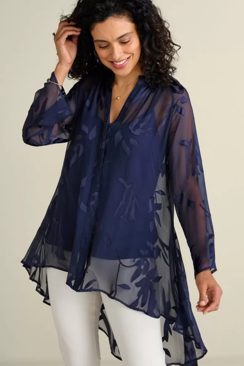 Soft Surroundings Silk Convertible Shirt & Cami Navy Discount