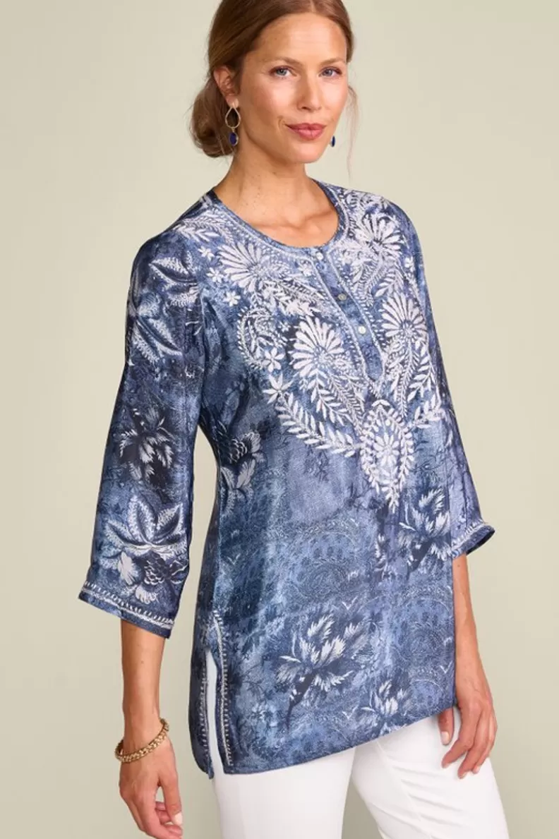 Soft Surroundings Silvia Embroidered Tunic BlueMulti New