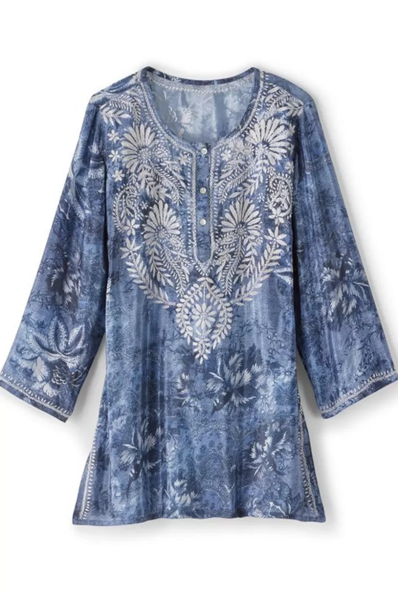 Soft Surroundings Silvia Embroidered Tunic BlueMulti New