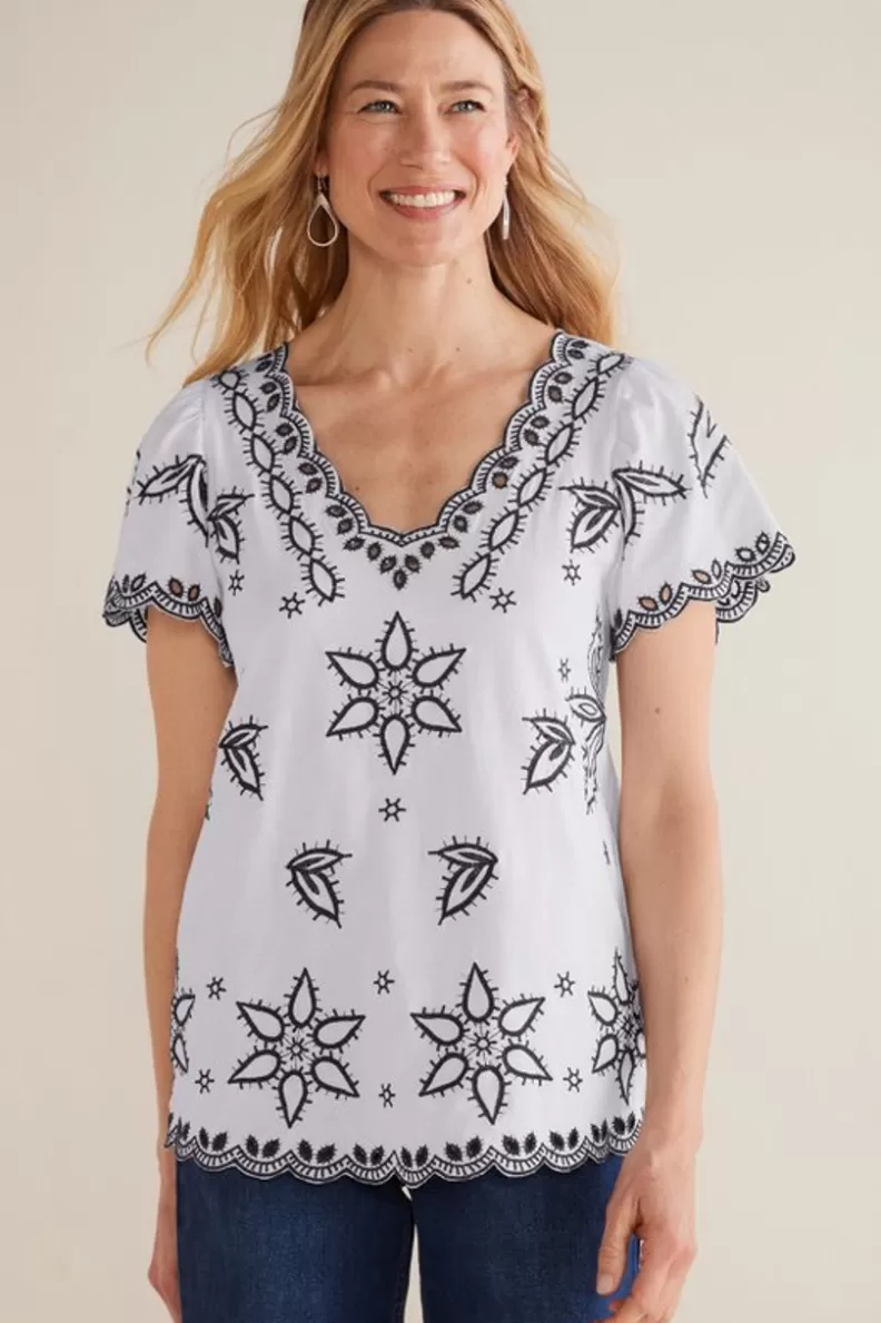 Soft Surroundings Teres Embroidered Tee IvoryPearl Fashion