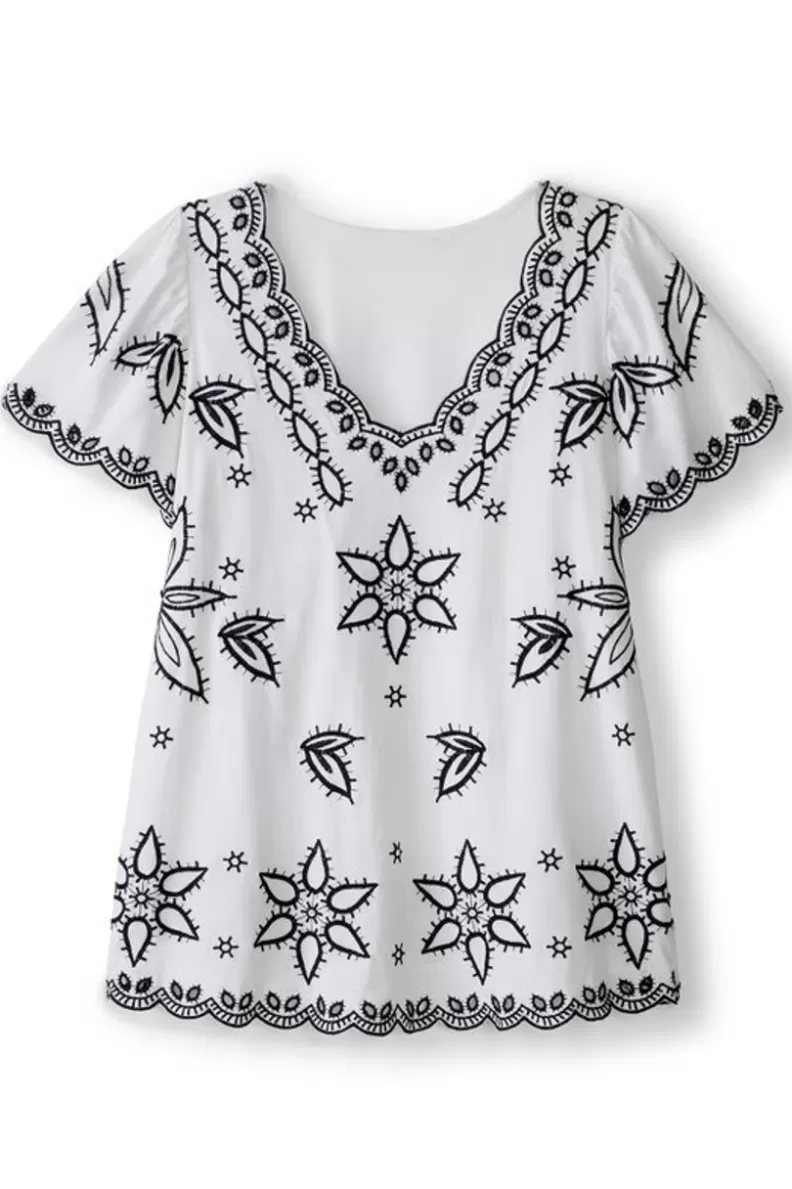 Soft Surroundings Teres Embroidered Tee IvoryPearl Fashion