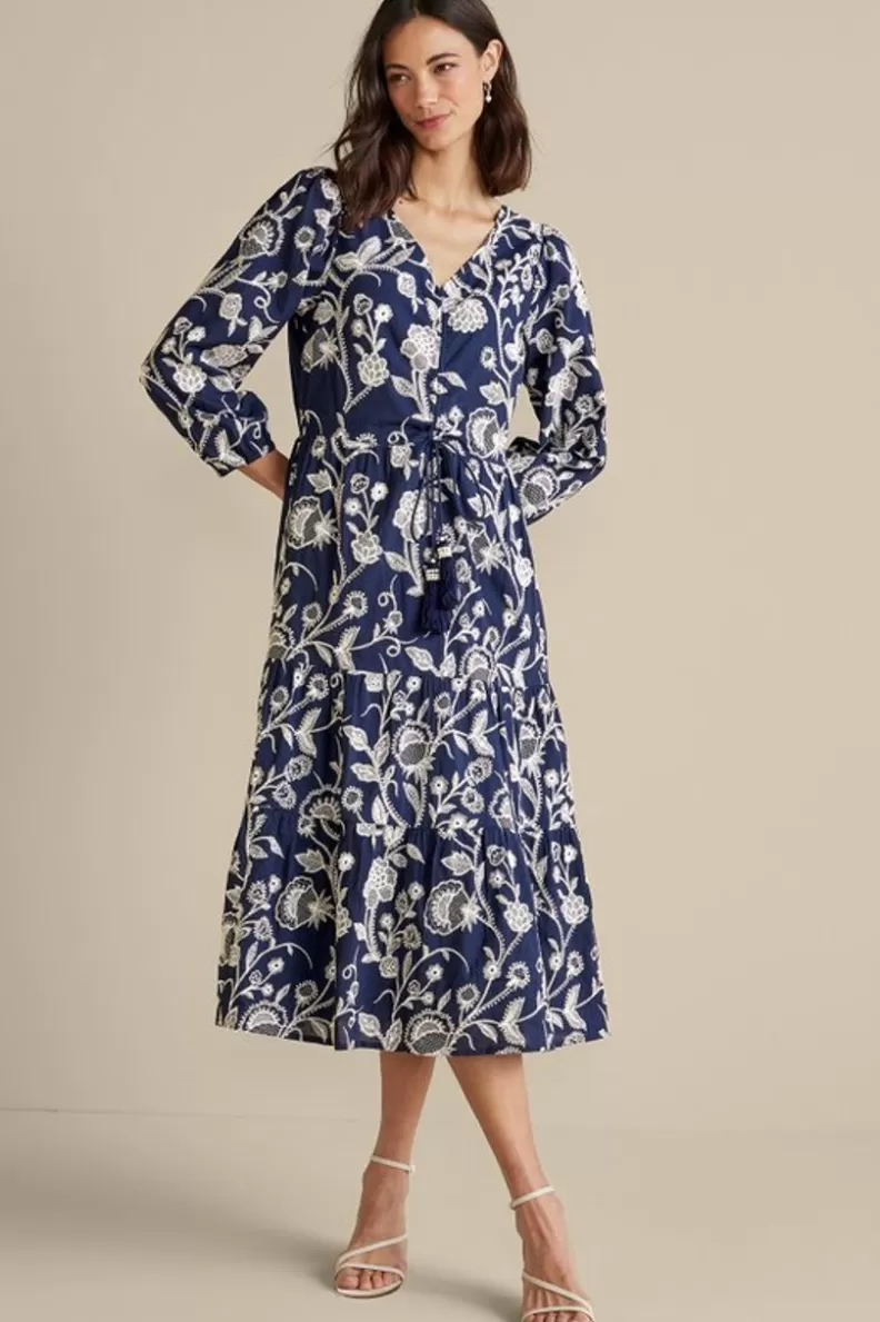 Soft Surroundings Tilda Embroidered Midi Dress Navy Clearance