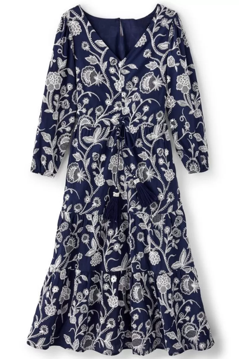 Soft Surroundings Tilda Embroidered Midi Dress Navy Clearance