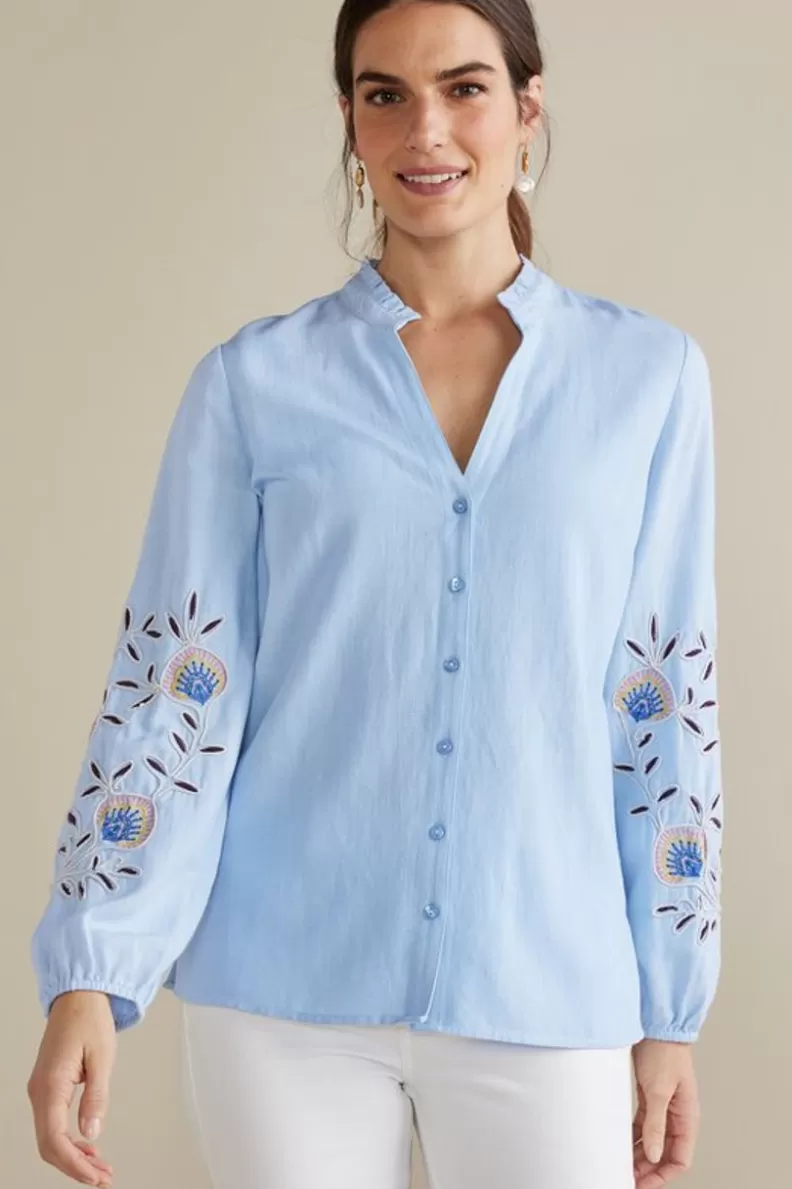 Soft Surroundings Titania Embroidered Top ChambrayBlue Sale