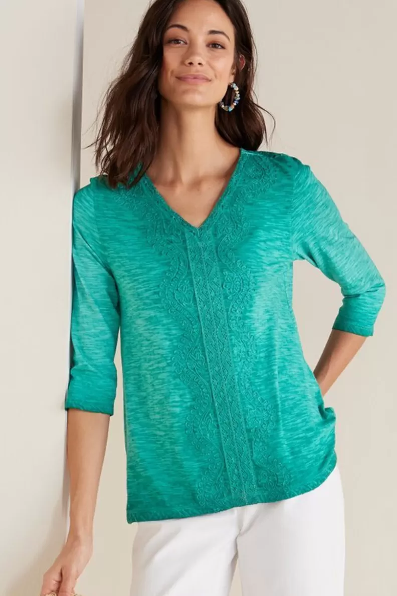 Soft Surroundings Trevi Lace Top JewelGreen Fashion