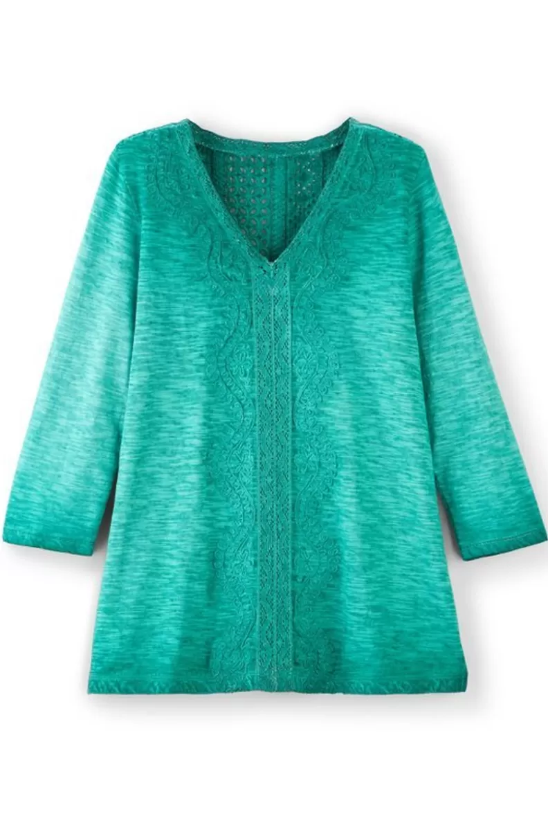 Soft Surroundings Trevi Lace Top JewelGreen Fashion