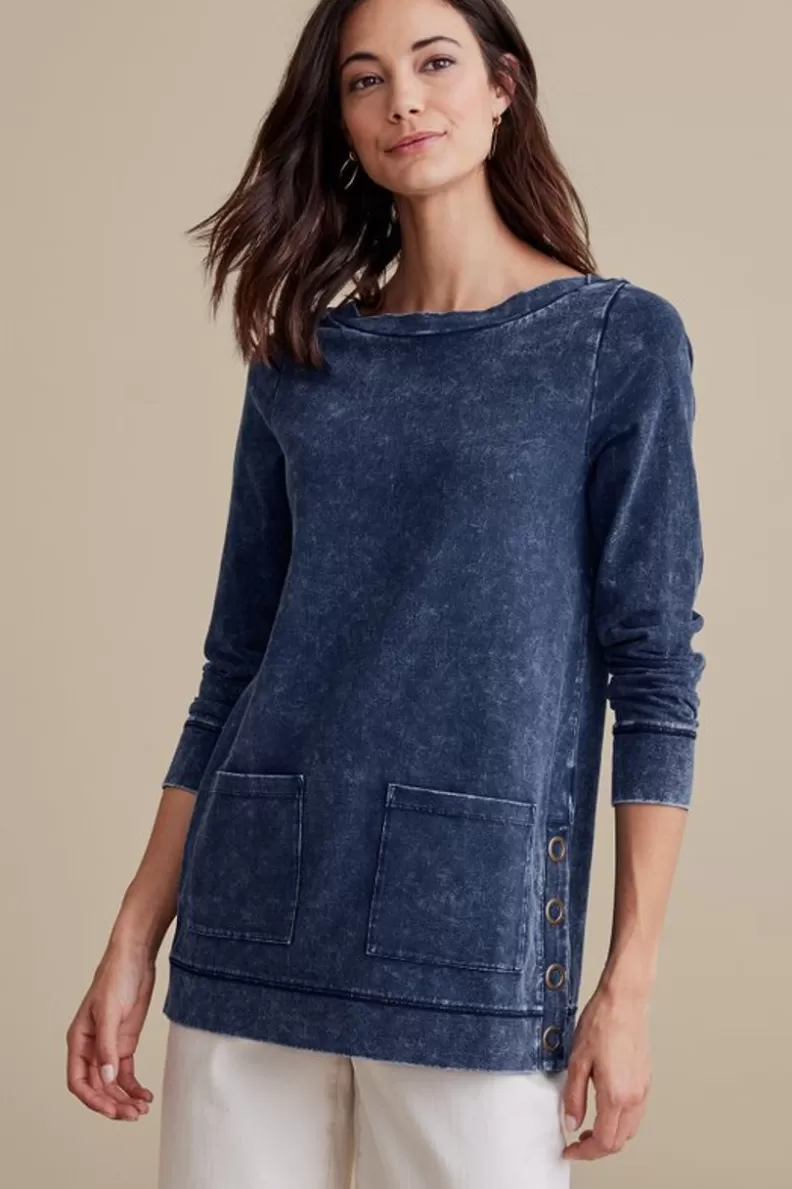 Soft Surroundings Washed Make It Snappy Pullover DenimBlue Sale