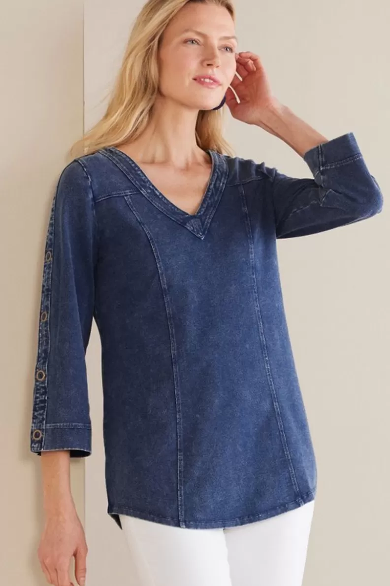Soft Surroundings Wilma Washed Knit Denim Tunic DenimBlue Store