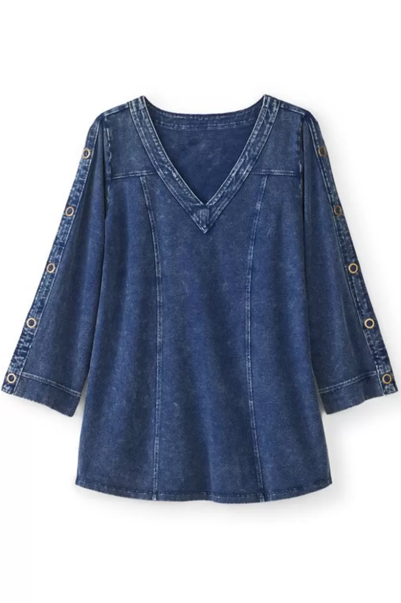 Soft Surroundings Wilma Washed Knit Denim Tunic DenimBlue Store