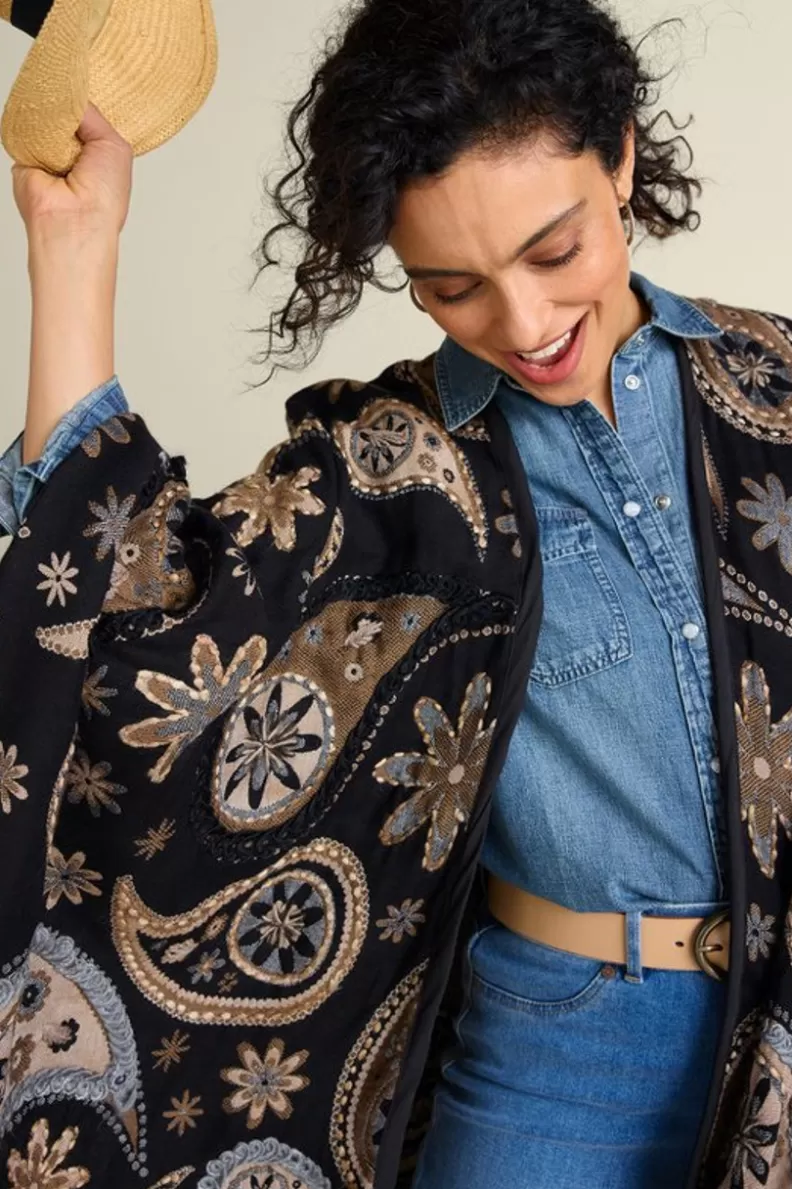 Soft Surroundings Yasmin Embroidered Wrap BlackMulti Sale